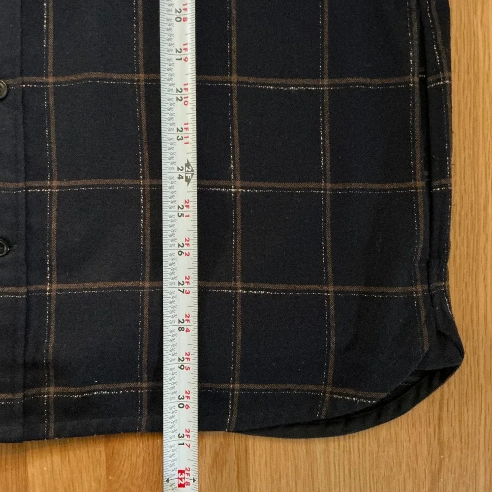 Vince‎ Mens XL Windowpane Wool-Blend Shirt Jacket Shacket Navy Blue/Brown Italy